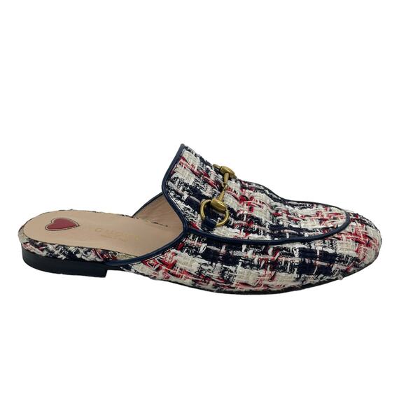 Gucci Princetown Tweed Mules Horsebit Gardenia Ink Blue Size 36.5 - Picture 4 of 13